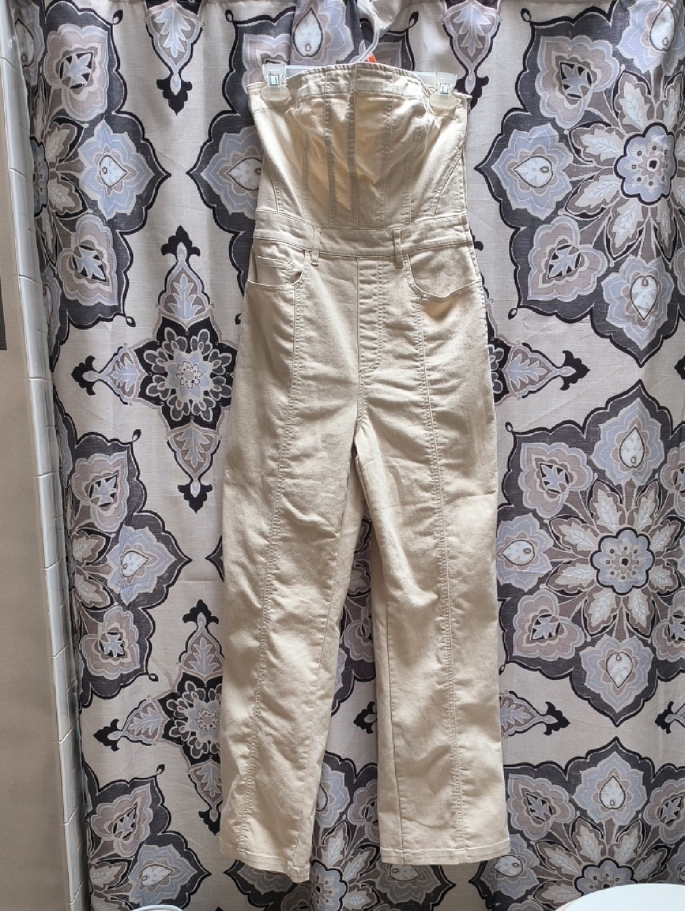 Forever 21 Cream Strapless Cotton Jumpsuit